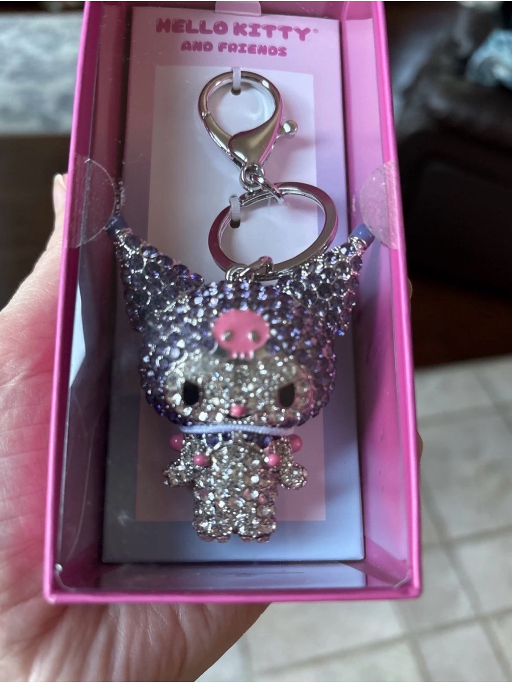 Hello Kitty Kuromi Rhinestone Keychain - Silver & Pink & Purple